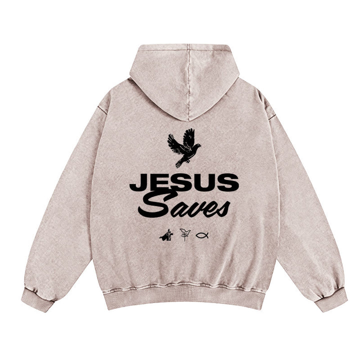 Christianartworkshop Dove & Cross Jesus Saves Giacca con cappuccio e cerniera: conforto spirituale per ogni giorno - Albicocca - 2XL - image 3