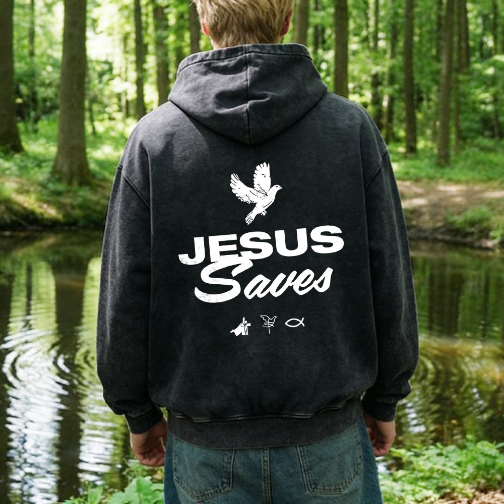 Christianartworkshop Dove & Cross Jesus Saves Zip-Up Hooded Jacket: Comfort spirituale per ogni giorno - image 9