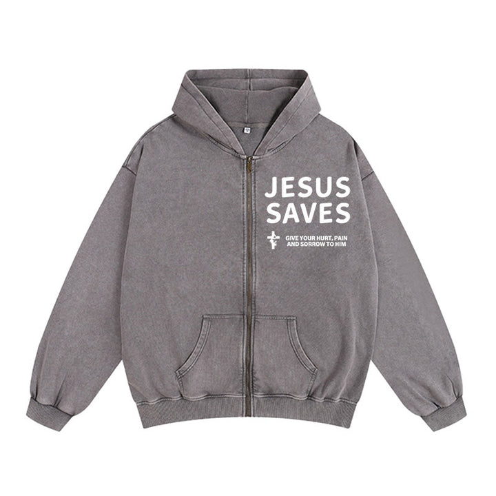 Christianartworkshop Giacca con cappuccio e zip "Jesus Saves Devotion": esprimi la tua fede nella vita di tutti i giorni con facilità - Grigio - 2XL - image 6