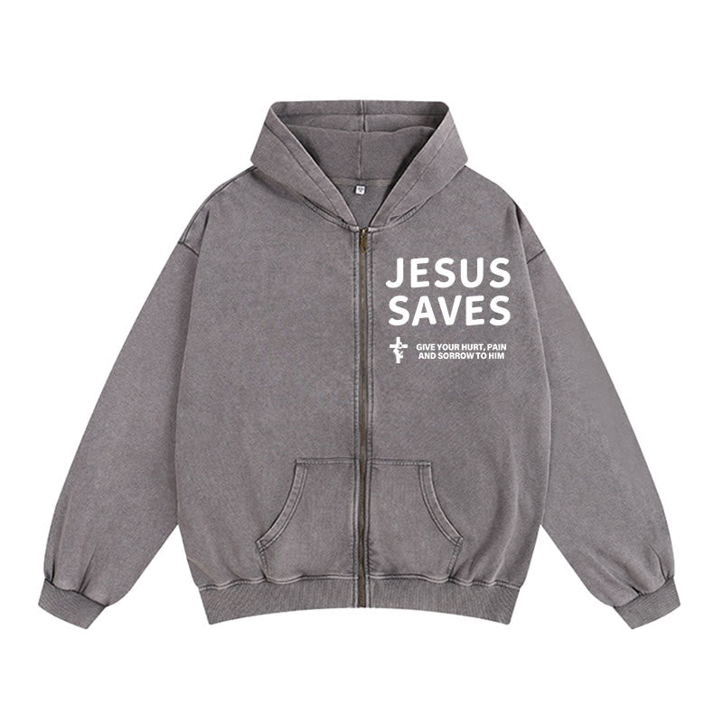 Christianartworkshop Giacca con cappuccio e cerniera Jesus Saves Devotion: esprimi la tua fede nella vita quotidiana con facilità - Grigio - 2XL - image 6