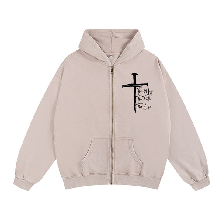 Christianartworkshop Faith Path Cross Zip-Up Hooded Jacket: The Way The Truth The Life in Casual Wear - Albicocca - 2XL - image 0