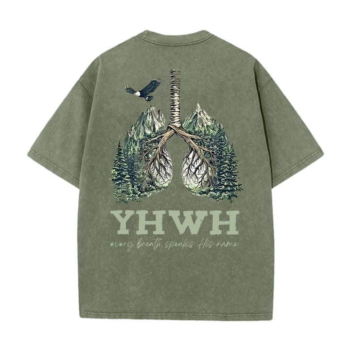 Christianartworkshop Ogni respiro pronuncia il suo nome T-shirt unisex lavata - Verde militare - 5XL - image 6