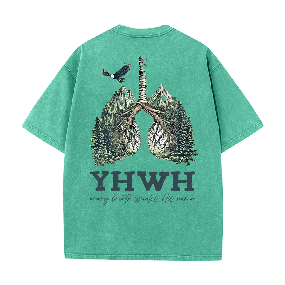 Christianartworkshop Ogni respiro pronuncia il suo nome T-shirt unisex lavata - Verde - 5XL - image 2