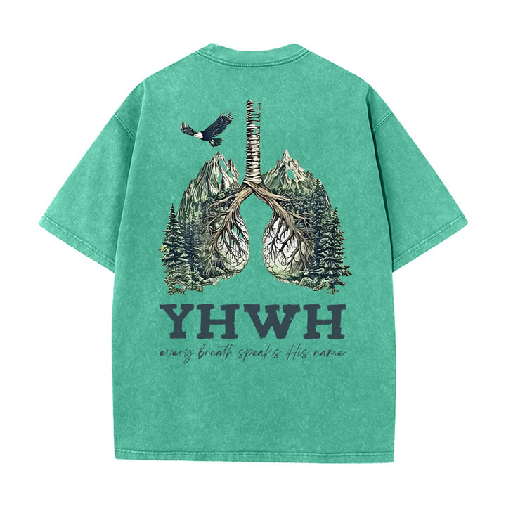 Christianartworkshop Ogni respiro pronuncia il suo nome T-shirt unisex lavata - Verde - 5XL - image 2