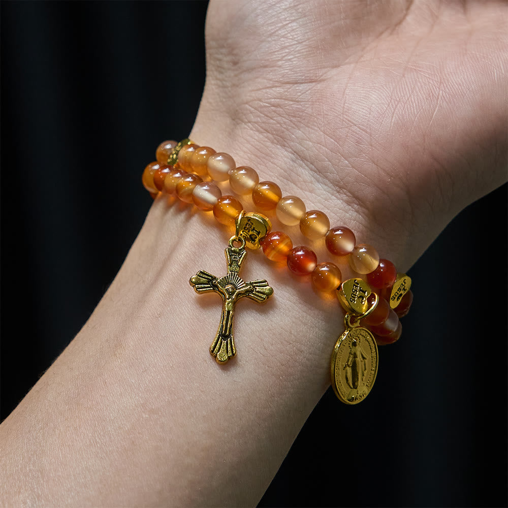 Christianartworkshop Bracciale rosario color caramello caldo con accento di GESÙ e compagno di fede della Madonna - image 1
