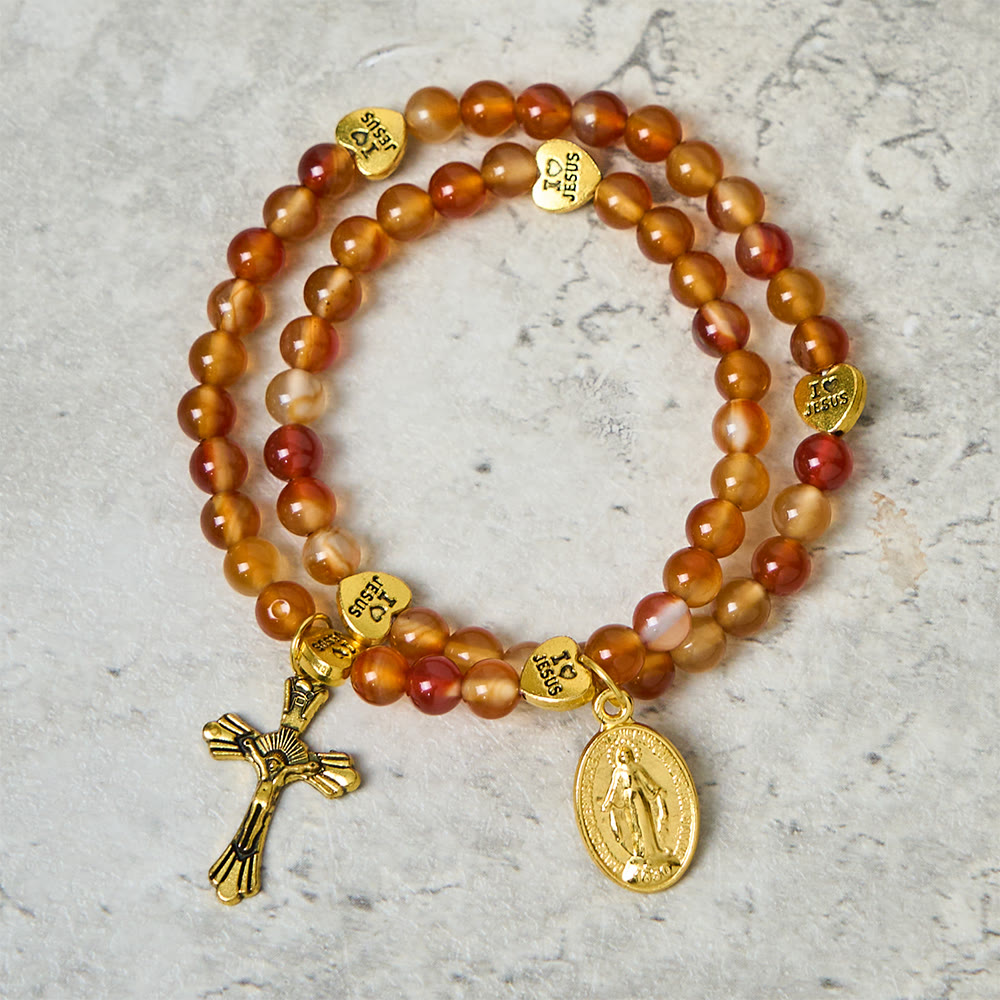 Christianartworkshop Bracciale rosario color caramello caldo con accento di GESÙ e compagno di fede della Madonna - image 4