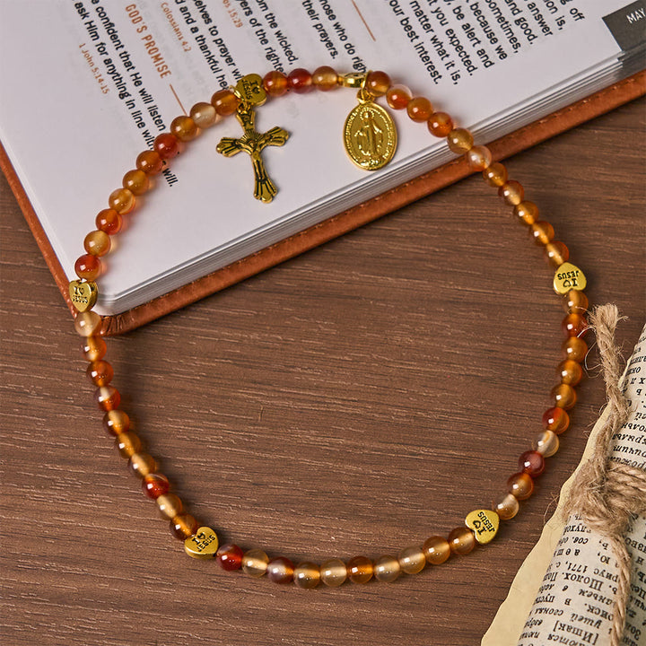 Christianartworkshop Bracciale rosario color caramello caldo con accento di GESÙ e compagno di fede della Madonna - image 6
