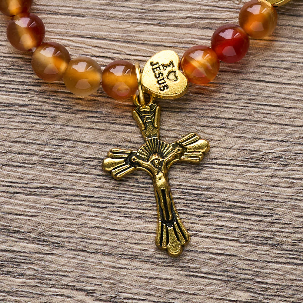 Christianartworkshop Bracciale rosario color caramello caldo con accento di GESÙ e compagno di fede della Madonna - image 8