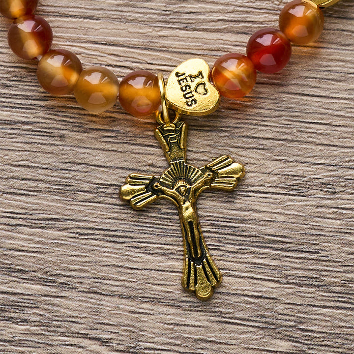 Christianartworkshop Bracciale rosario color caramello caldo con accento di GESÙ e compagno di fede della Madonna - image 8