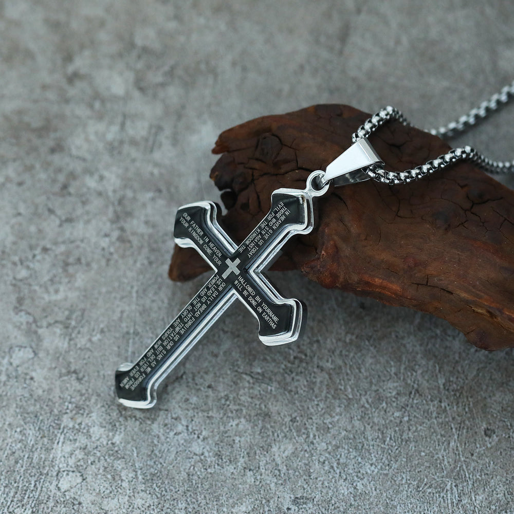 Christianartworkshop Collana con croce delle Scritture a 4 strati e colori diversi: la Sua Parola da indossare ogni giorno - Nero e argento - image 1