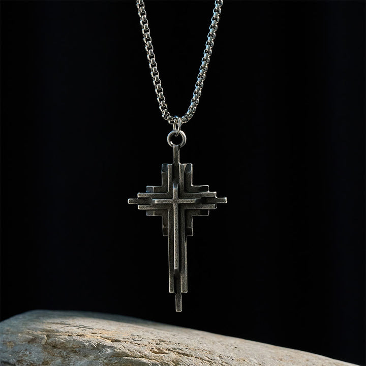 Christianartworkshop Collana con croce in lega strutturata: gioielli religiosi moderni a strati - image 3