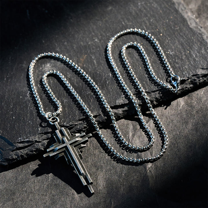 Christianartworkshop Collana con croce in lega strutturata: gioielli religiosi moderni a strati - image 5