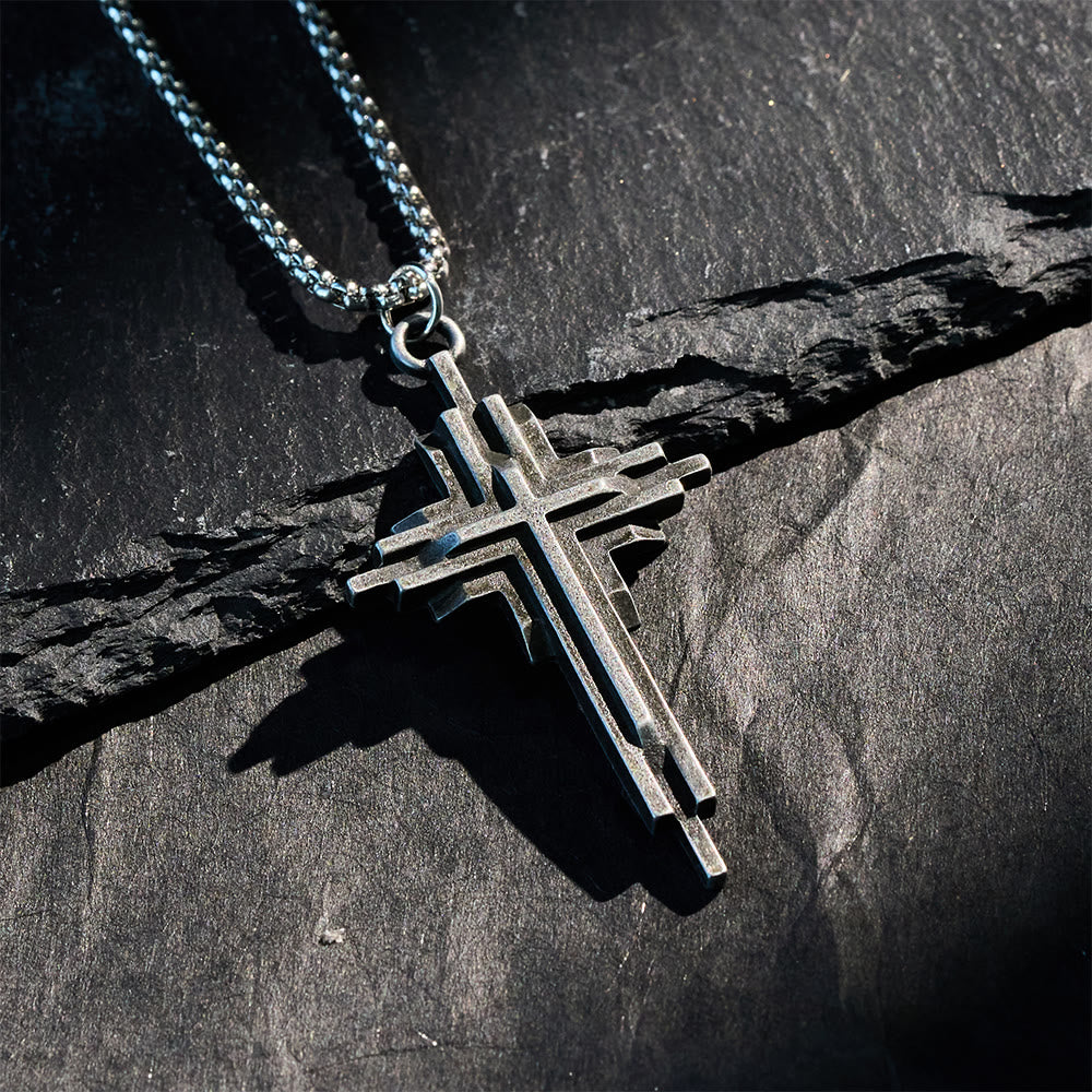 Christianartworkshop Collana con croce in lega strutturata: gioielli religiosi moderni a strati - image 6