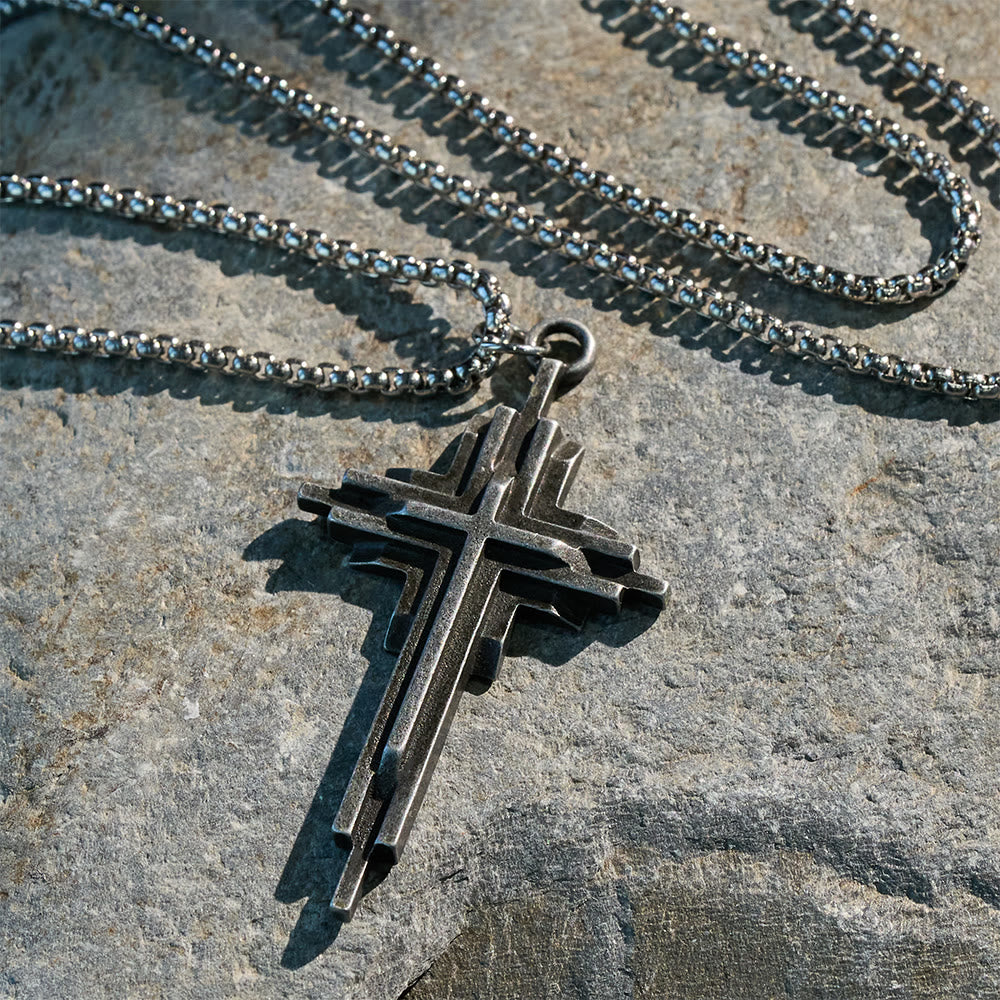 Christianartworkshop Collana con croce in lega strutturata: gioielli religiosi moderni a strati - image 2