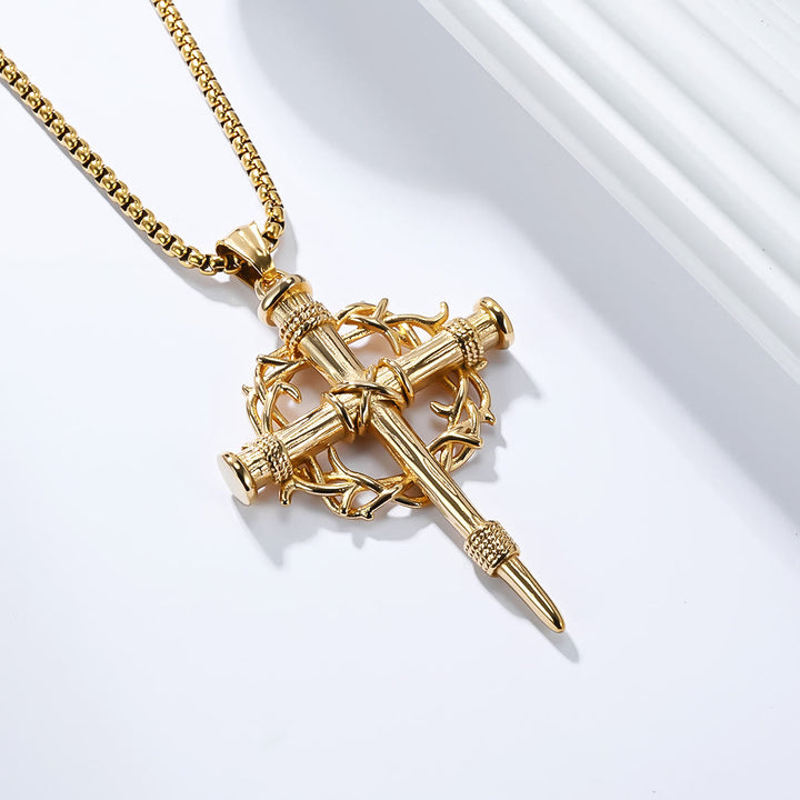 Christianartworkshop Croce a tre stili con collana a trono: silenzioso ricordo della sua redenzione - D'oro - image 2
