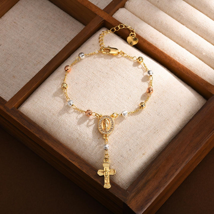 Christianartworkshop Bracciale con ciondolo della Madonna e del Crocifisso: la Sua grazia al tuo polso - D'oro - image 5