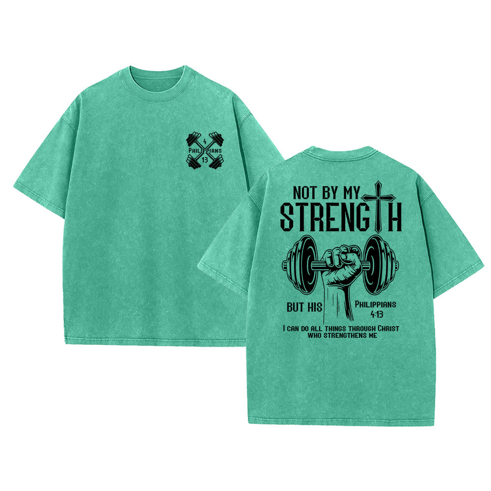 Christianartworkshop Non per la mia forza, ma per la sua maglietta unisex lavata - Verde - 5XL - image 21