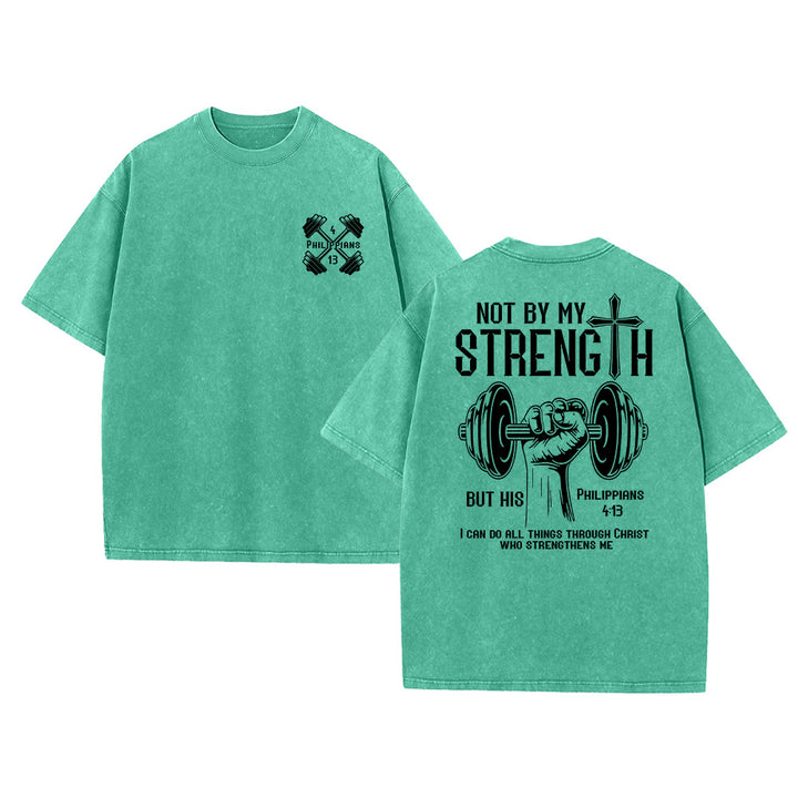 Christianartworkshop Non per la mia forza, ma per la sua maglietta unisex lavata - Verde - 5XL - image 21