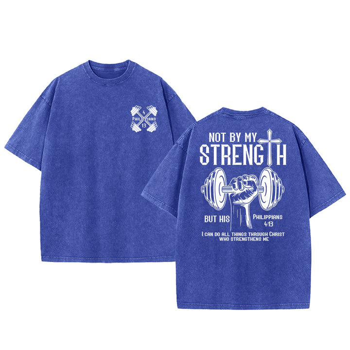 Christianartworkshop Non per la mia forza, ma per la sua maglietta unisex lavata - Blu - 5XL - image 15