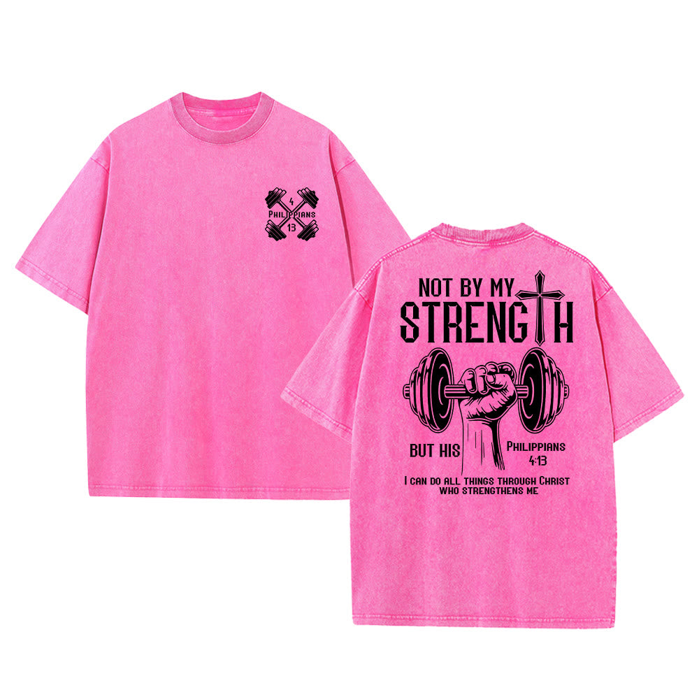 Christianartworkshop Non per la mia forza, ma per la sua maglietta unisex lavata - Rosa - 5XL - image 18