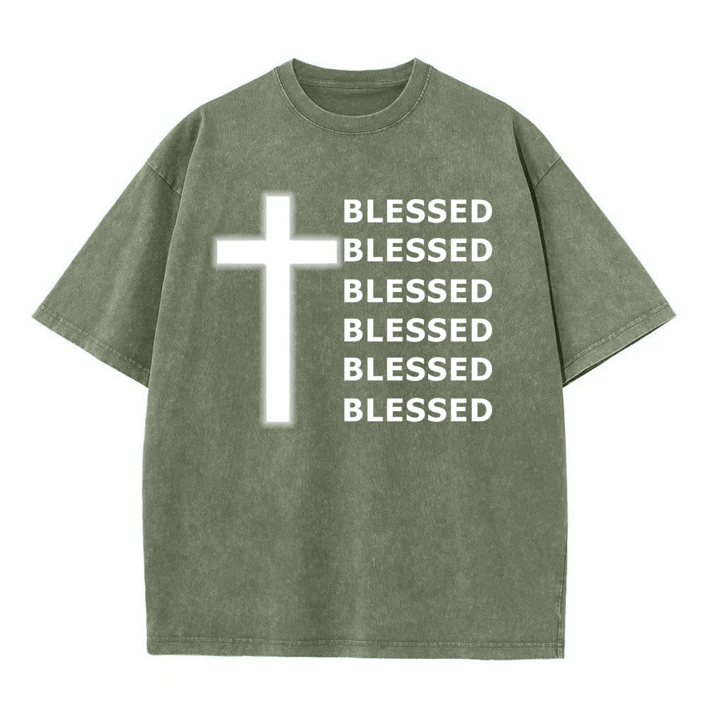 Christianartworkshop Maglietta unisex lavata con scritta "Gratitude-Filled Blessed Statement" - Verde militare - 5XL - image 1