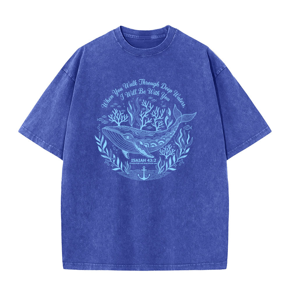 Christianartworkshop Isaia 43:2 Balena Oceano Graphic T-shirt unisex lavata - Blu - 5XL - image 8