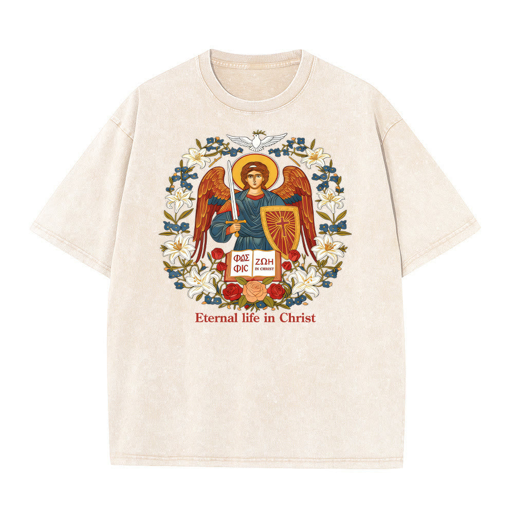 Christianartworkshop Vita eterna in Cristo Angelo Graphic T-shirt unisex lavata - Beige - 5XL - image 6