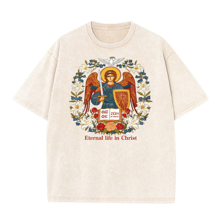 Christianartworkshop Vita eterna in Cristo Angelo Graphic T-shirt unisex lavata - Beige - 5XL - image 6