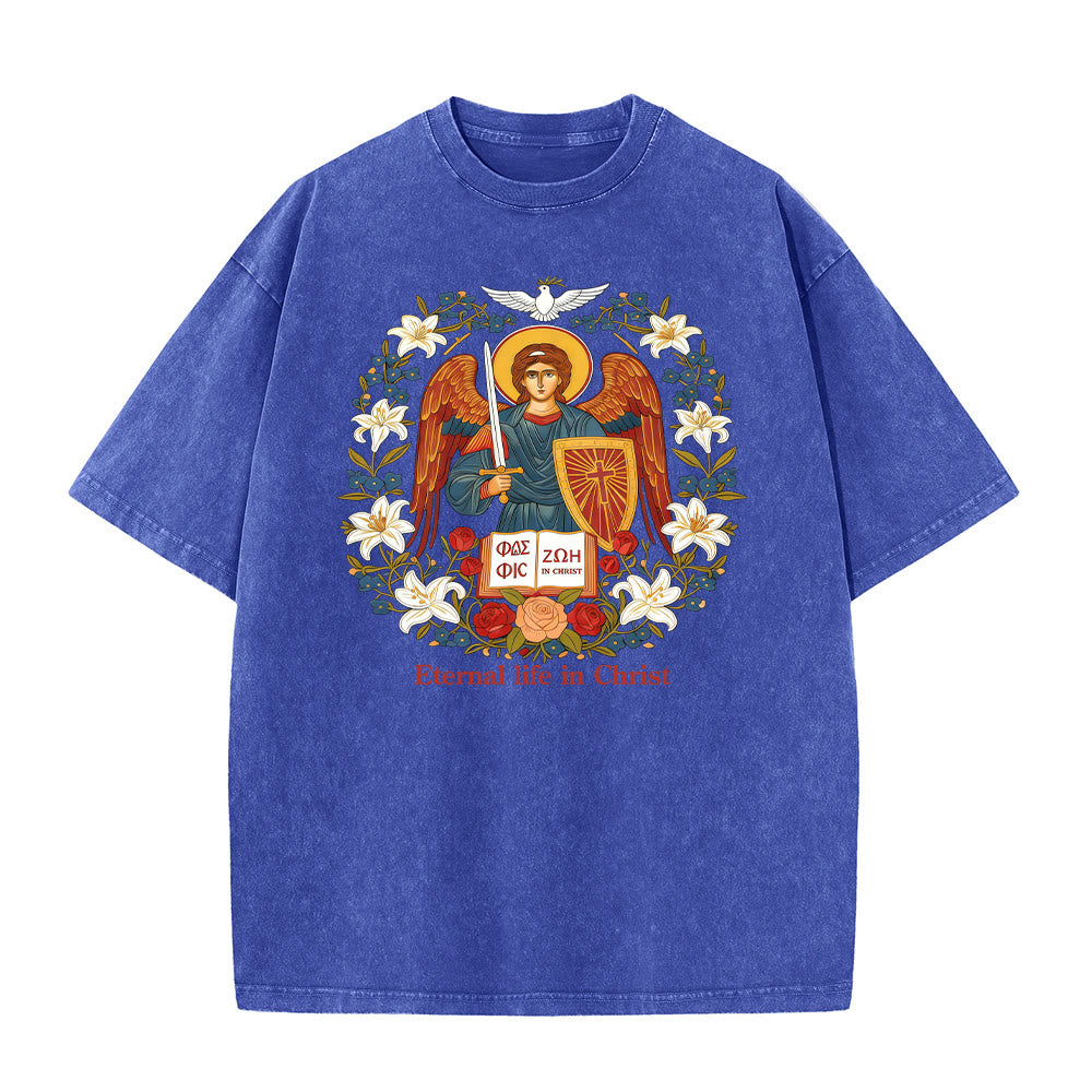 Christianartworkshop Vita eterna in Cristo Angelo Graphic T-shirt unisex lavata - Blu - 5XL - image 0