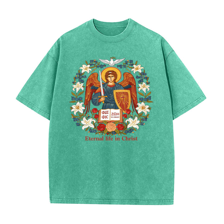 Christianartworkshop Vita eterna in Cristo Angelo Graphic T-shirt unisex lavata - Verde - 5XL - image 2