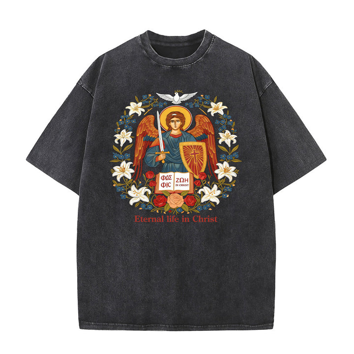 Christianartworkshop Vita eterna in Cristo Angelo Graphic T-shirt unisex lavata - Nero - 5XL - image 5