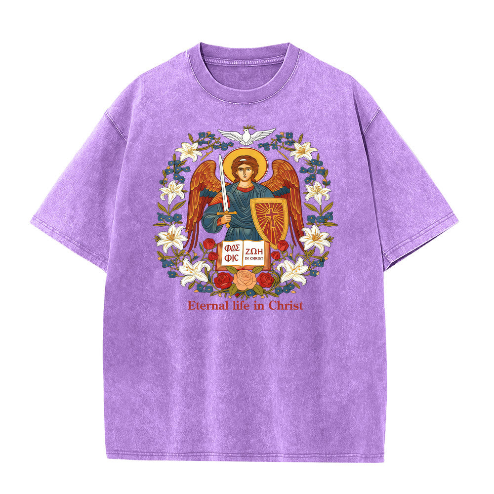 Christianartworkshop Vita eterna in Cristo Angelo Graphic T-shirt unisex lavata - Viola - 5XL - image 4