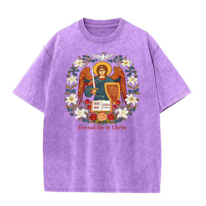 Christianartworkshop Vita eterna in Cristo Angelo Graphic T-shirt unisex lavata - Viola - 5XL - image 4