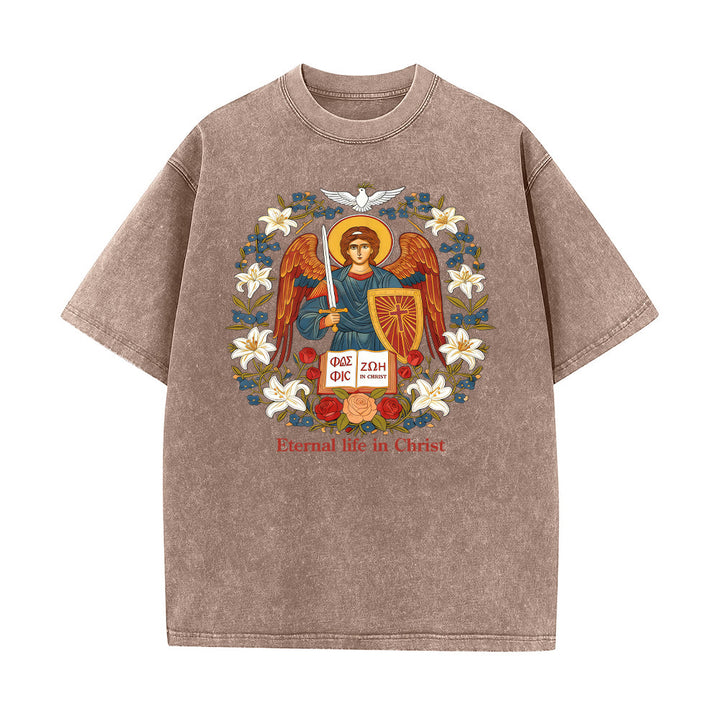 Christianartworkshop Vita eterna in Cristo Angelo Graphic T-shirt unisex lavata - Marrone - 5XL - image 8