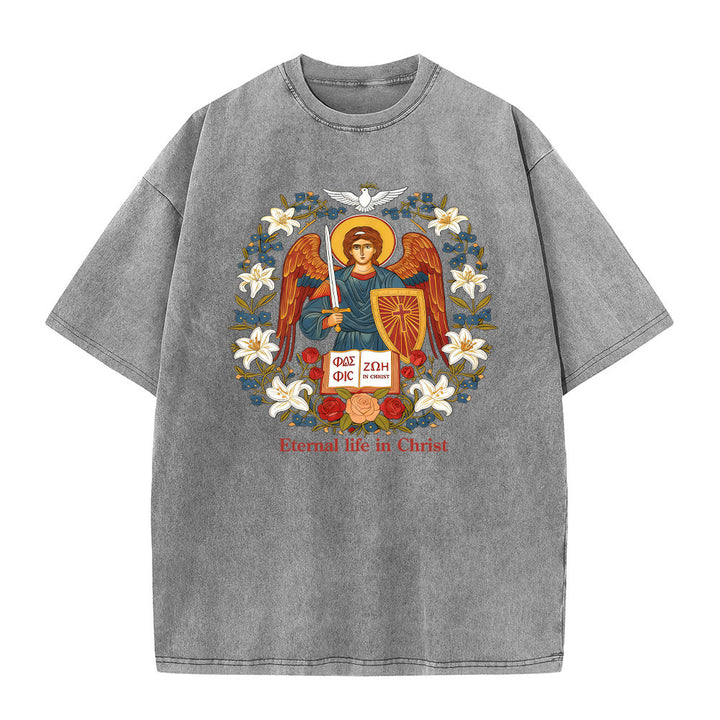 Christianartworkshop Vita eterna in Cristo Angelo Graphic T-shirt unisex lavata - Grigio - 5XL - image 7