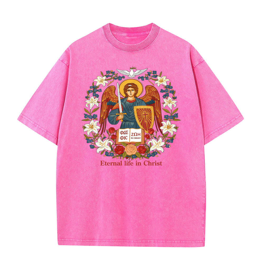 Christianartworkshop Vita eterna in Cristo Angelo Graphic T-shirt unisex lavata - Rosa - 5XL - image 1