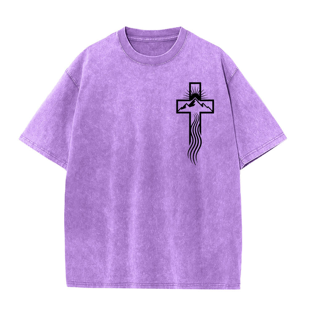 Christianartworkshop Maglietta unisex lavata con simbolo grafico della croce e della natura - Viola - 5XL - image 6