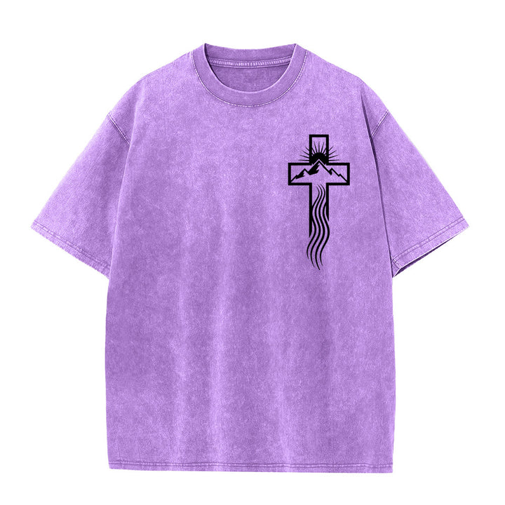 Christianartworkshop Maglietta unisex lavata con simbolo grafico della croce e della natura - Viola - 5XL - image 6