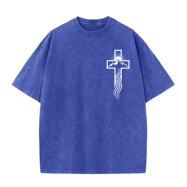 Christianartworkshop Maglietta unisex lavata con simbolo grafico della croce e della natura - Blu - 5XL - image 2