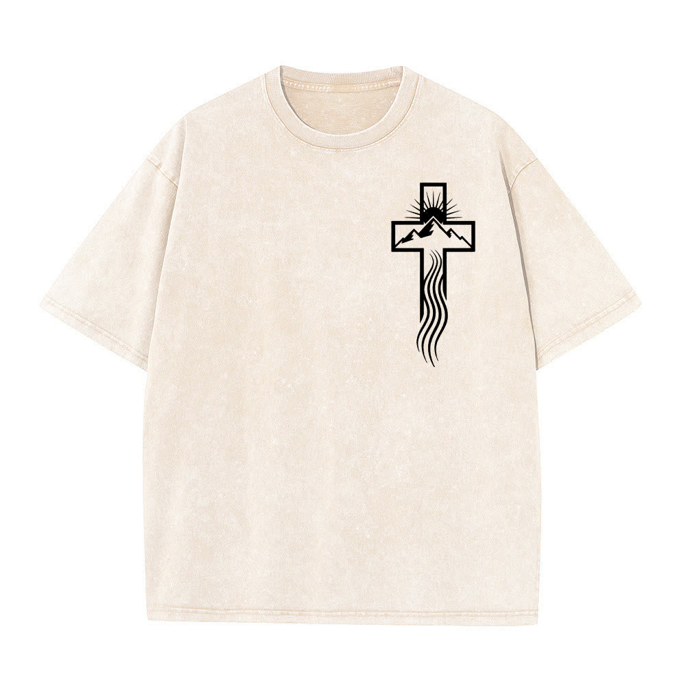 Christianartworkshop Maglietta unisex lavata con simbolo grafico della croce e della natura - Beige - 5XL - image 8