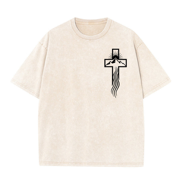 Christianartworkshop Maglietta unisex lavata con simbolo grafico della croce e della natura - Beige - 5XL - image 8