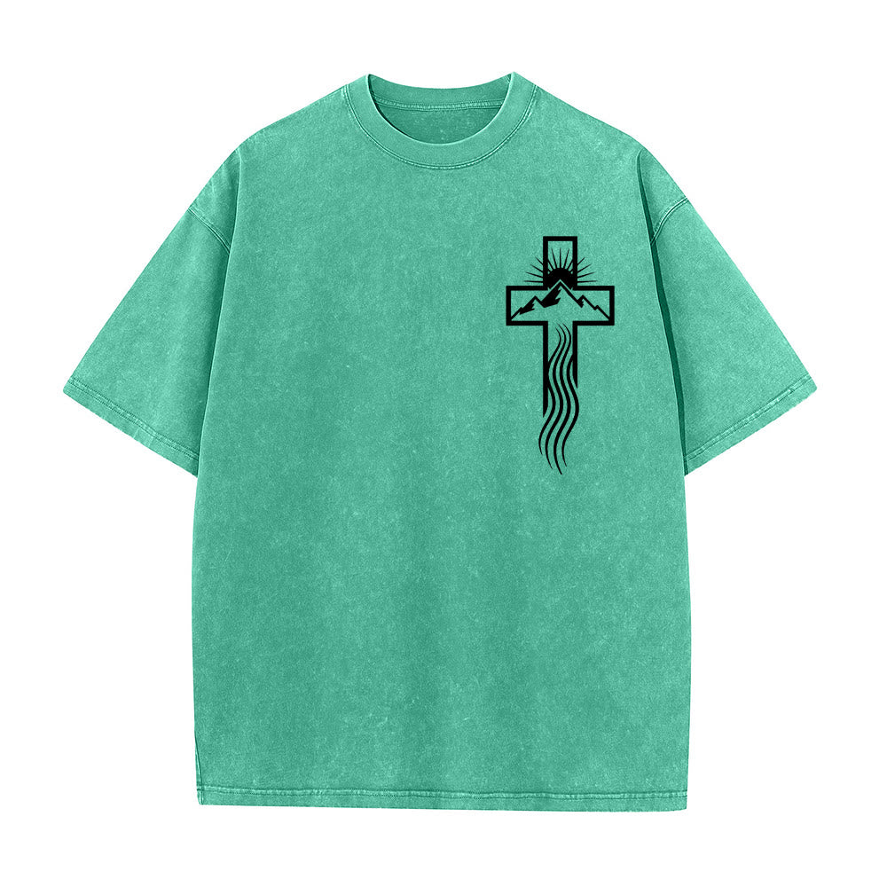 Christianartworkshop Maglietta unisex lavata con simbolo grafico della croce e della natura - Verde - 5XL - image 4