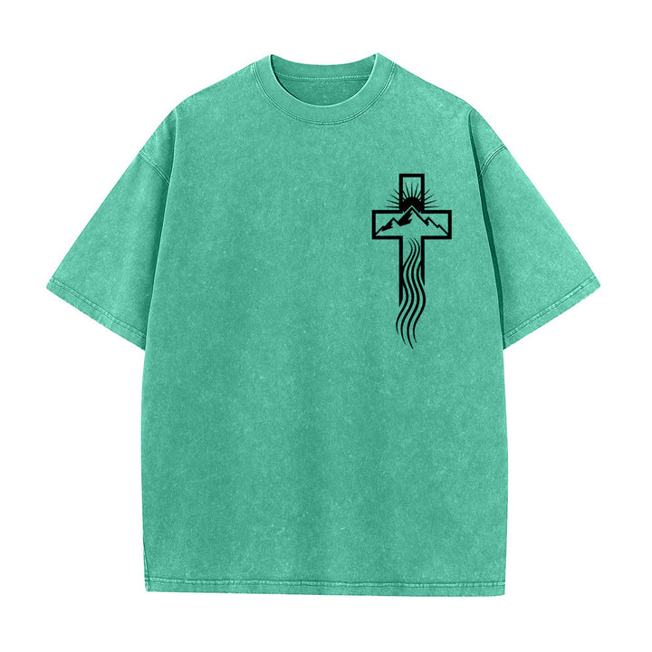 Christianartworkshop Maglietta unisex lavata con simbolo grafico della croce e della natura - Verde - 5XL - image 4