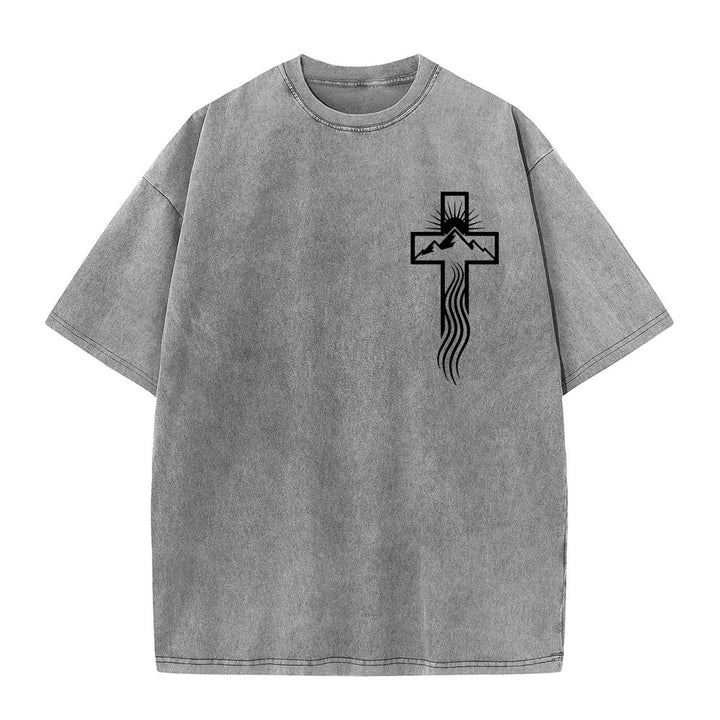 Christianartworkshop Maglietta unisex lavata con simbolo grafico della croce e della natura - Grigio - 5XL - image 0