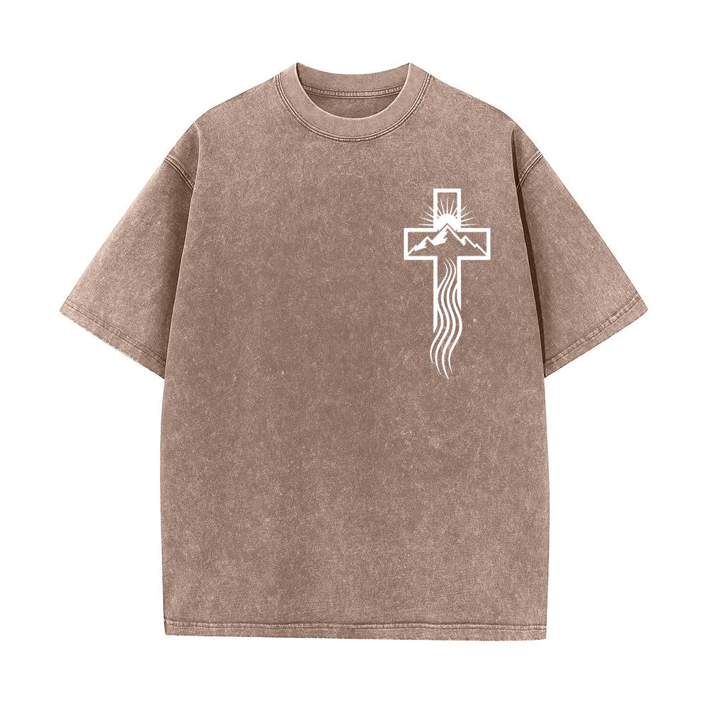 Christianartworkshop Maglietta unisex lavata con simbolo grafico della croce e della natura - Marrone - 5XL - image 1