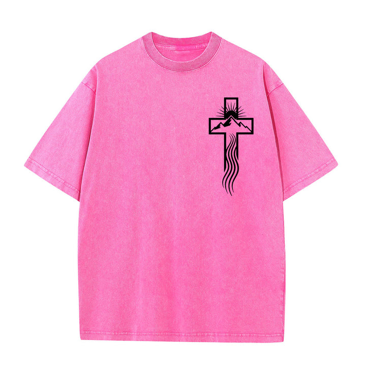 Christianartworkshop Maglietta unisex lavata con simbolo grafico della croce e della natura - Rosa - 5XL - image 3