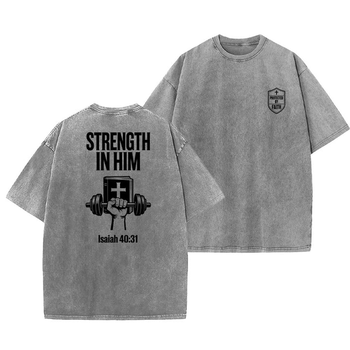 Christianartworkshop Forza in Lui Isaia 40:31 Maglietta unisex lavata grafica - Grigio - 5XL - image 6
