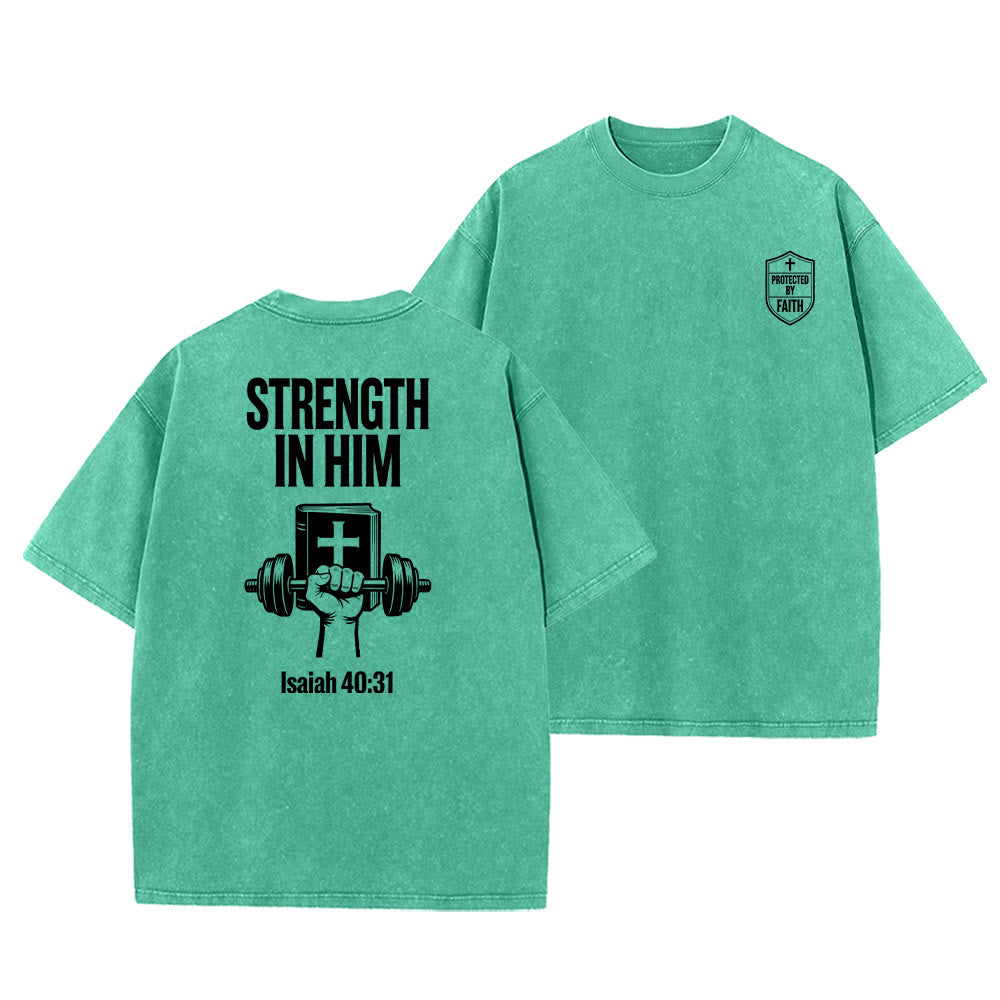 Christianartworkshop Forza in Lui Isaia 40:31 Maglietta unisex lavata grafica - Verde - 5XL - image 18