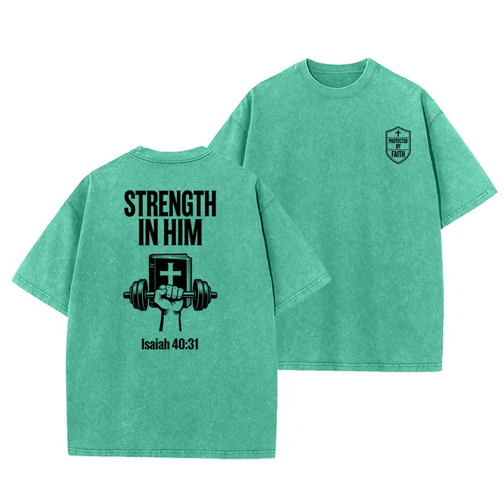 Christianartworkshop Forza in Lui Isaia 40:31 Maglietta unisex lavata grafica - Verde - 5XL - image 18