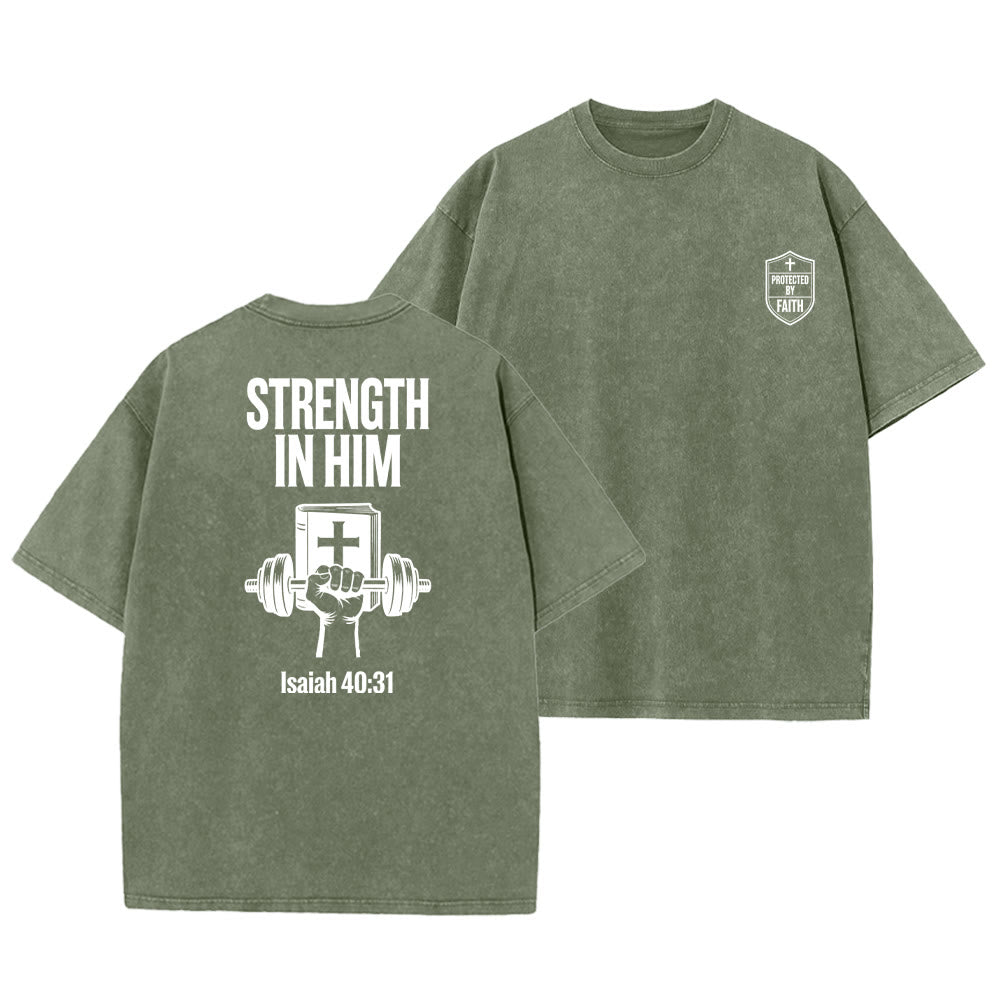 Christianartworkshop Forza in Lui Isaia 40:31 Maglietta unisex lavata grafica - Verde militare - 5XL - image 21